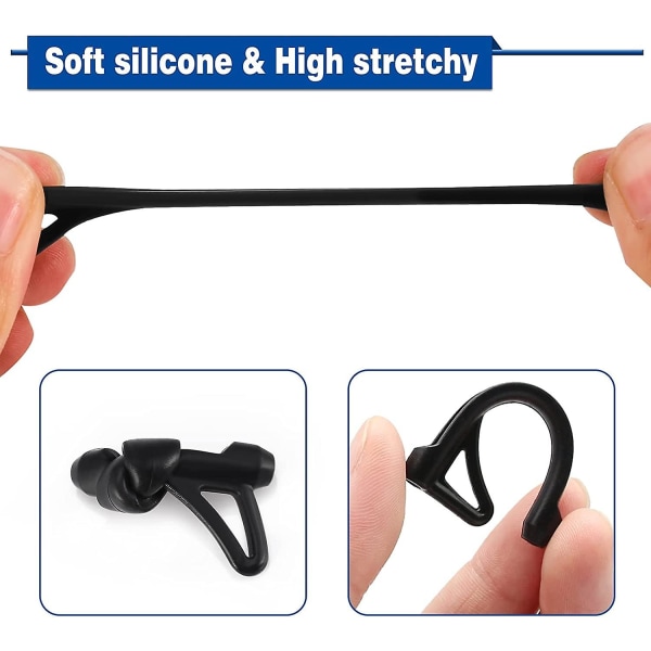 Öronhandtag i glas, 6 par öronkuddar för glasögon med krok Anti-slip silikontempel