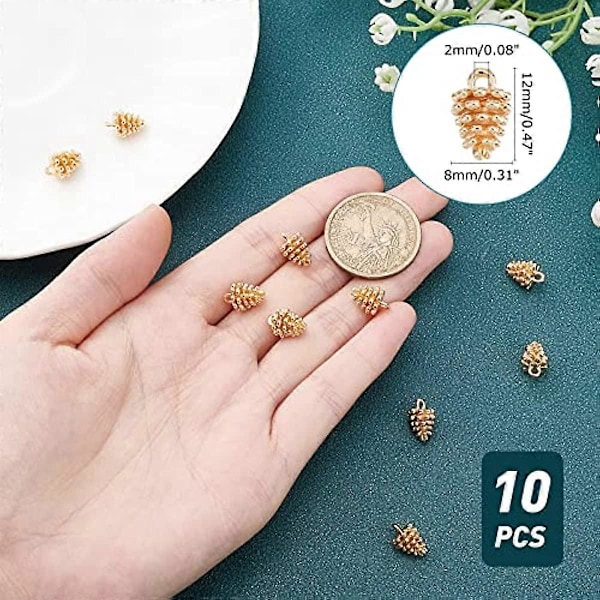 10 kpl Aitoa 18K kullattua messinkiä, riipuskoruja, männynkäpy-koru reiällä DIY-korvakorujen, kaulakorujen ja korujen valmistukseen, 12x8mm