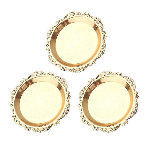 3 stk. Europeisk Belagt Kakebrett Hjemmedekorasjon Ornamenter Fruktfat Snacksfat Festutstyr Bakverkfat Metall Frukt Snacksbrett (gull Diameter 10cm)