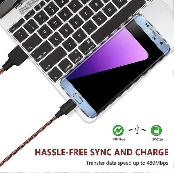 Usb-datakaapeli Android-datakaapeli 2 m 2 kpl Nylonpunottu Usb-datakaapeli