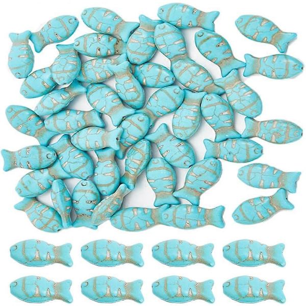 1 Ask 50 st Turkos Pärlor Fisk Sten Pärla Turkos Sten Pärlor Sommar Hav Fisk Pärla Läkande Energi Ädelsten Turkos Lösa Pärlor för Smycken Mak