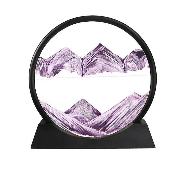 Rörlig sandkonstbild rund glas 3d djuphavssandlandskap flytande sand ram hem dekor Purple 12 inch