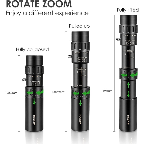 Kompakt Skalerbar Monokulær Zoom 10-30x25mm Lommeformat Mini HD Monokulært Teleskop (sort)