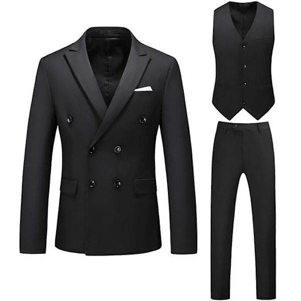 Miesten Puvut 2-Nappinen Slim Fit 3-osainen Puku black 2XL