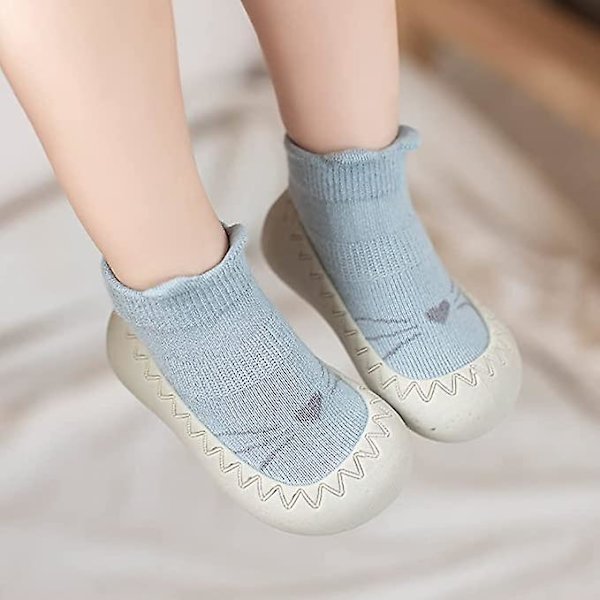 Baby Sock Shoes Halkfria Söta Cartoon Mjuka Stickade Baby Golvskor Småbarnsskor För Flickor Pojkar blue 12 18months