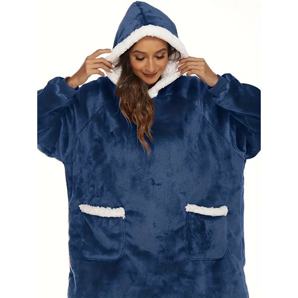 Casual loungewear-morgenkåbe i store størrelser, tyk Sherpa fleece varm ekstra lang oversized bærbar tæppe til damer med lommer (længde: 150 cm) blue