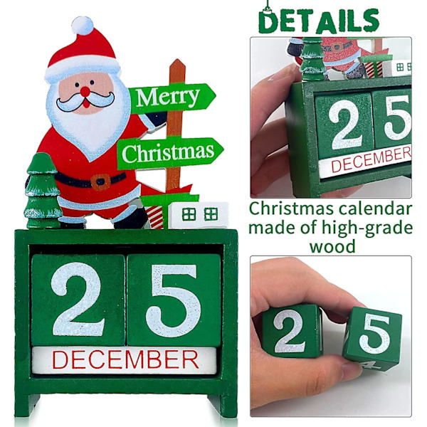 Juletræ Kalender Nedtælling i Træ, Julemand Skrivebordskalender Julekalender DIY Dekoration, Til Juletræ Bordplade Hjemmekontor Ferie Dekoration