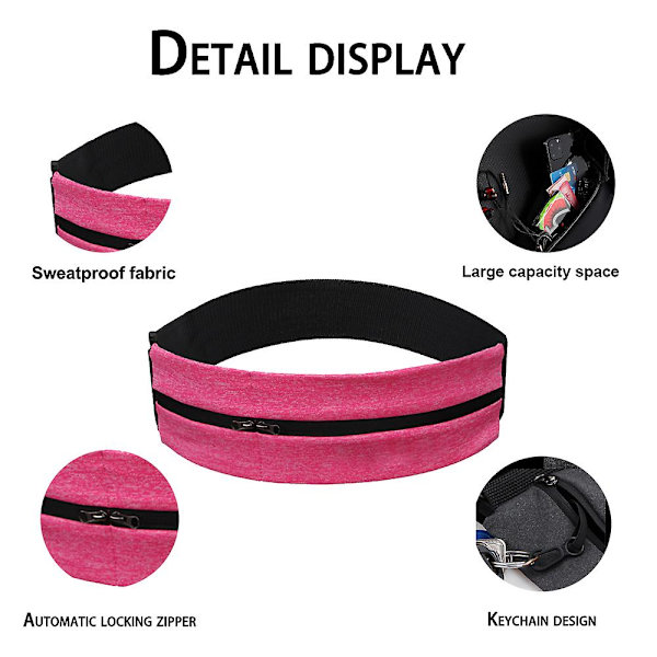Melkesilke Sports Elastisk Midjeveske Dobbel Glidelåslomme Belteveske Vanntett Løping Yoga Midjeveske pink