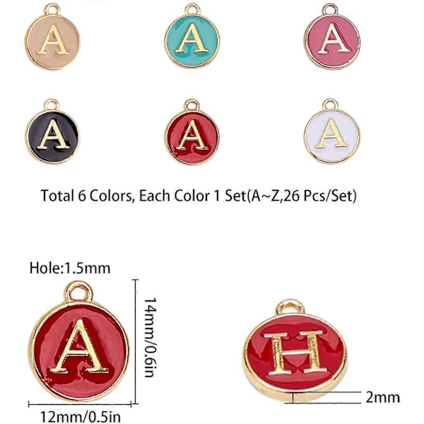 1 Æske 156 stk. 6 Farver Bogstav Charms Legering Alfabet Charms Guldbelagt Emalje A~Z Charms Bogstav Spacer Charms til Armbånd Halskæder Smykkefremstilling DI