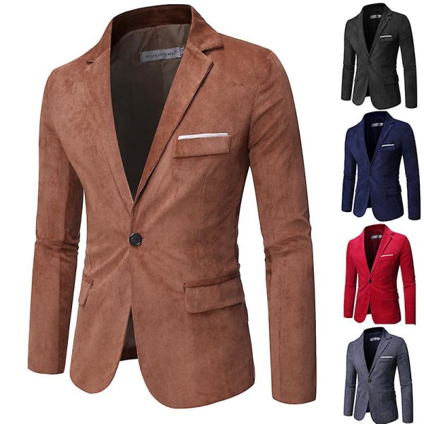 Herre Casual Fløjlsblazer Jakke Slim Fit Sportsfrakke Brown M