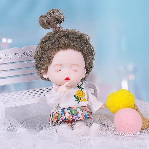1/12 Mini docka ob11 20 rörliga leder flickdocka sött uttryck ansikte lockig kort peruk 13cm dockor leksaker present till flickor munecas bjd 12cm doll2