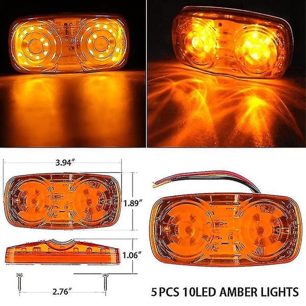 5x Amber LED Eksteriørlys RV Trailer Markørlys Dobbelt Sidelys 10 Dioder Lys