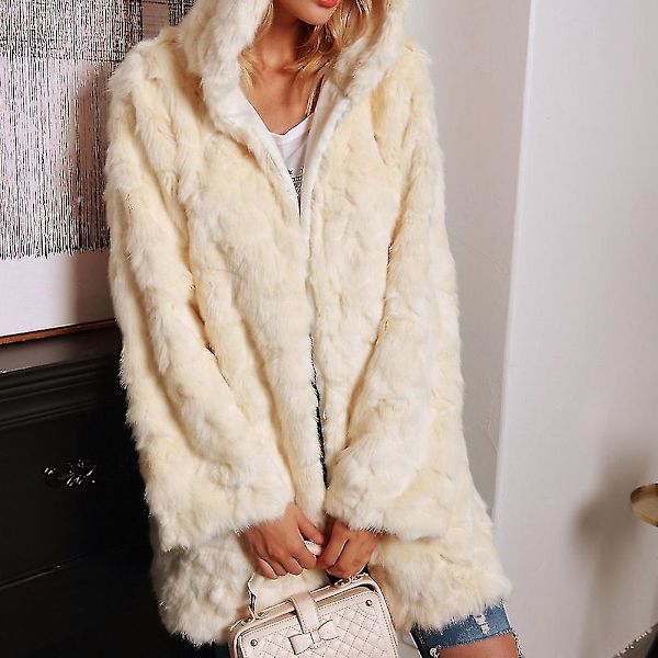 Dam Fashion Vinter Varma Imitation Pälsar Långärmad Lång Sektion Huva Kappa 3XL