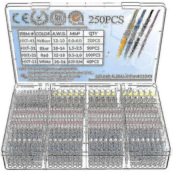 800/300/250 st krympslangade stjärtklämmor Vattentät lödningstätning Elektriska stjärtkontakter Kabeltråd skarvklämmsats 250pcs with box