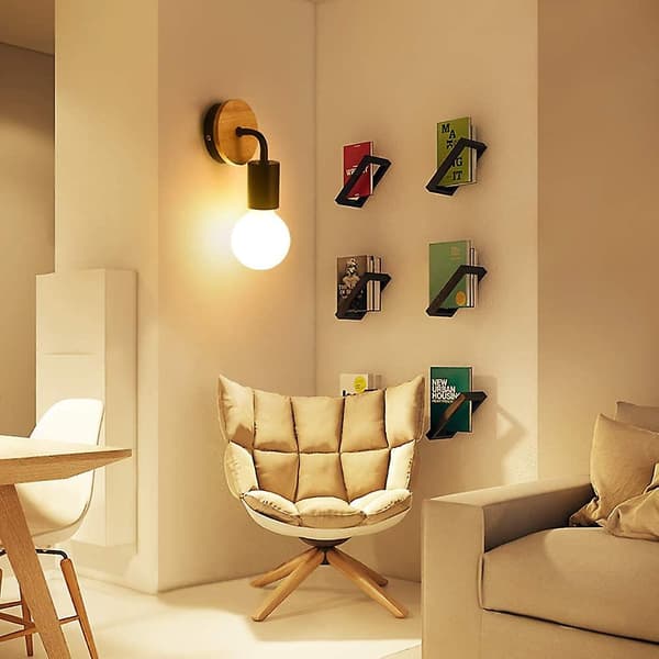 Modern E27 Edison Vägglampa Samtida Metall Loft Led Trä Sconce Typ Sconceswarm Gul