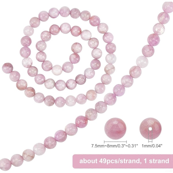 49 stk. Naturlige Kunzitt Edelsten Løse Perler 8mm Runde Glatte Perler for Smykkefremstilling 1 Streng 15.5\"