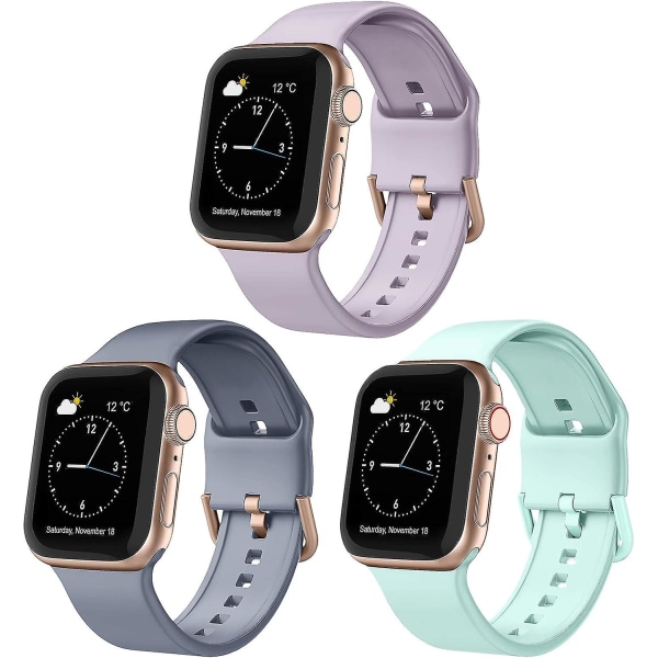 3-pack kompatibla med Apple Watch-armband 41mm 40mm 38mm, mjukt silikonersättningsarmband med klassiskt spänne för iWatch Series Se 7 6 5 4 3 2 1 för kvinnor