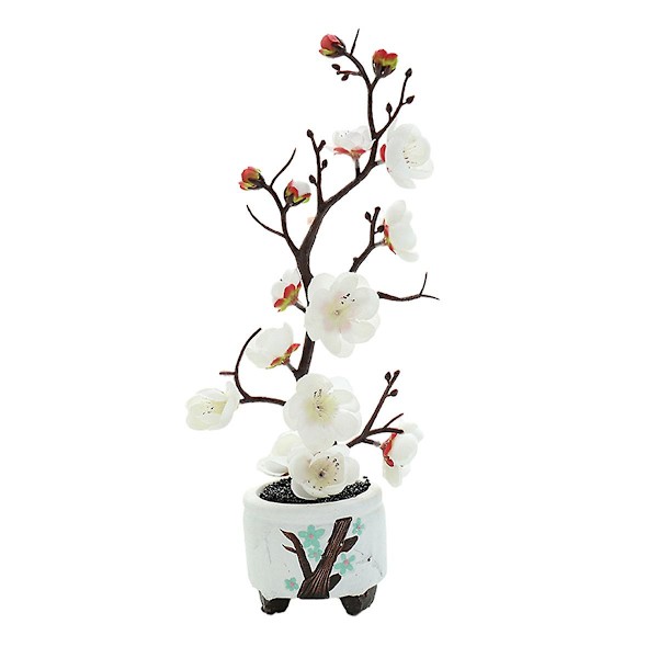 Simulerade blommor, gröna växter, krukväxter, simulerade plommonblommor krukväxter, heminredning, festdekoration white