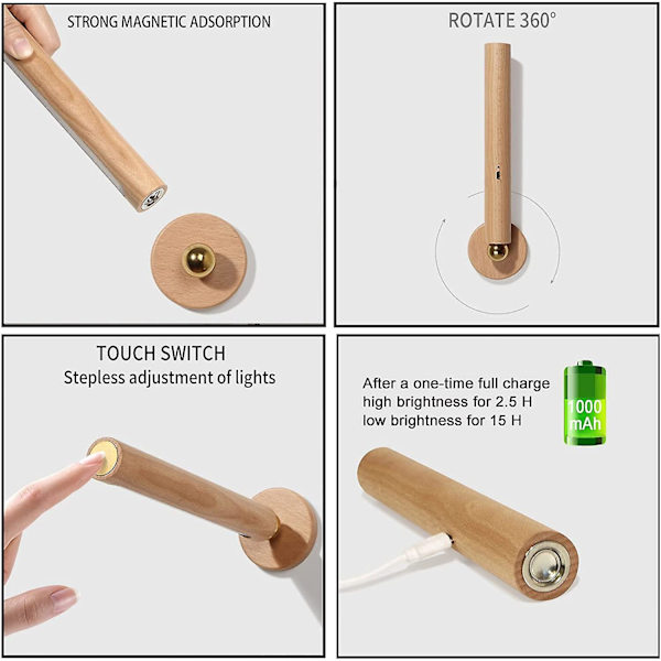 LED Tre Magnetisk Lys Oppladbar USB LED Garderobelys Bærbar Nattlys 360 Svingbar Vegglampe Skap, Soverom, Stue Dimbar Lys