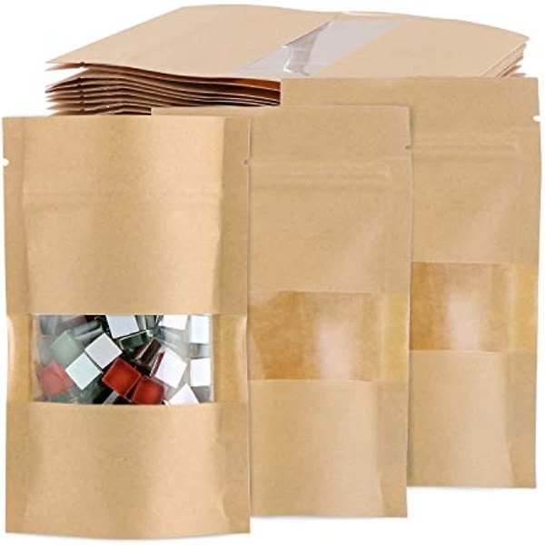 100 st Kraftpapper Stand Up Matpåsar  Kraftpapper Matförvaringspåsar  Återanvändbara Ziplock-förslutningsbara påsar 9x14cm