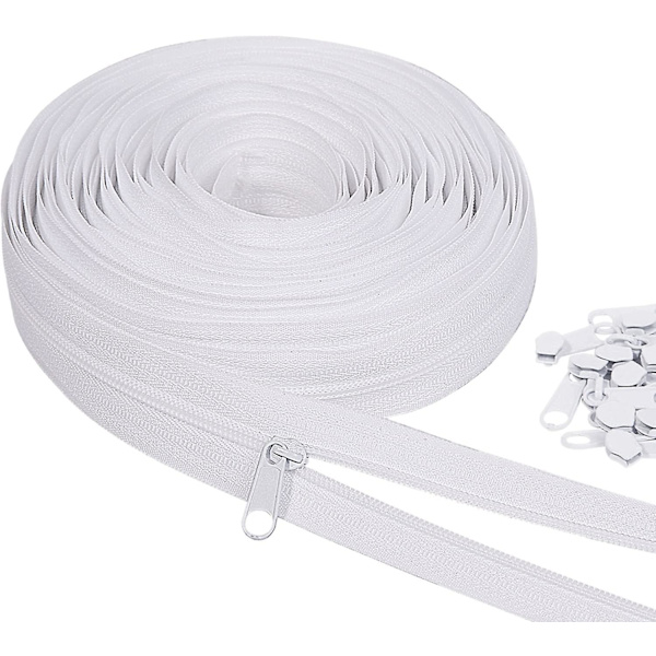 10 meter Bulk Glidelås, (#3) Glidelåser for Søm, Hvit Nylon Spiral Glidelås Metervis, Erstatnings Glidelås for Søm med 20 stk Glidelås Slider for DIY Søm