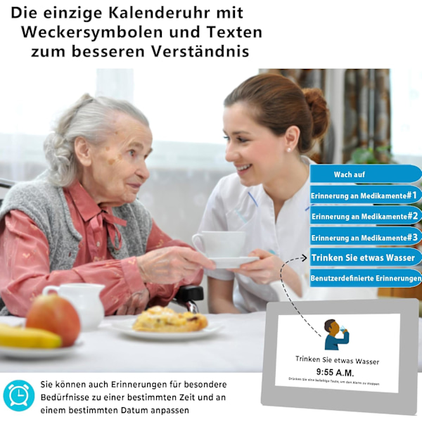 Elektronisk Dag Datum Kalenderklocka, Icke-förkortad Dag Datum, Stor Klocka för Seniorer med Demens, Alzheimers Sjukdom, med Fjärrkontroll vit