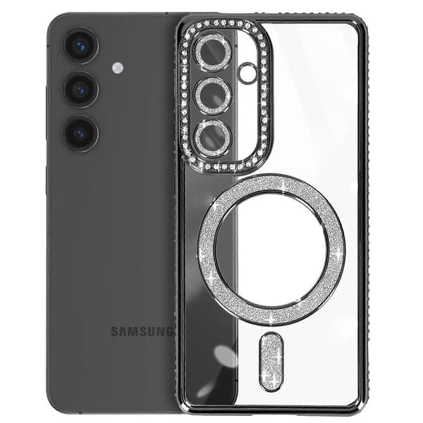 Diamond Cover til Galaxy S24 MagSafe omrids Strass, Sort
