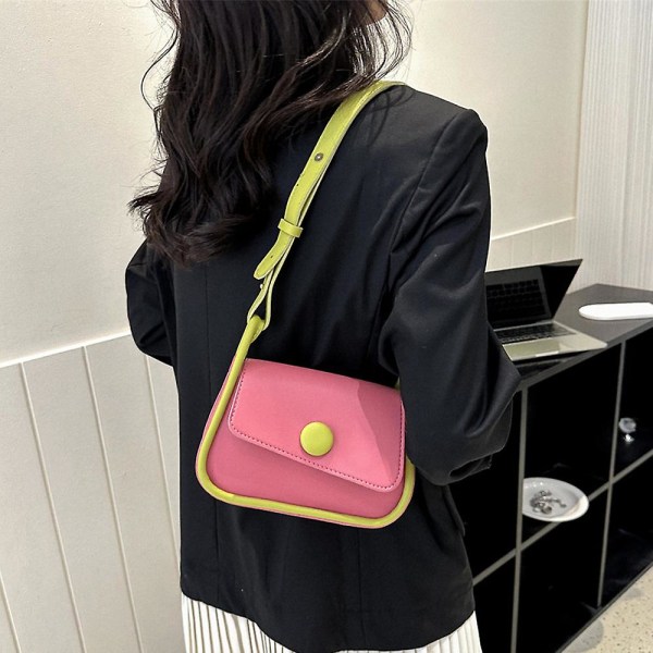 Ny trendig mode enkel axelväska fritid pendlare konstläder axelväska pink