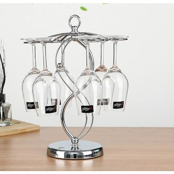 Vinglasholder - Bordplade Metal Vinholder Vertikal Vinglas Display Rack Til Bar Køkkenbord, Tilbyder 6 Vinglas, Sølv