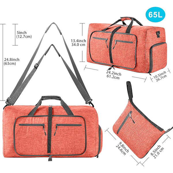 Reise-Dufflebag for menn, 65l sammenleggbar reise-duffelbag med sko-rom nattpose for menn kvinner vanntett og rivebestandig Pink