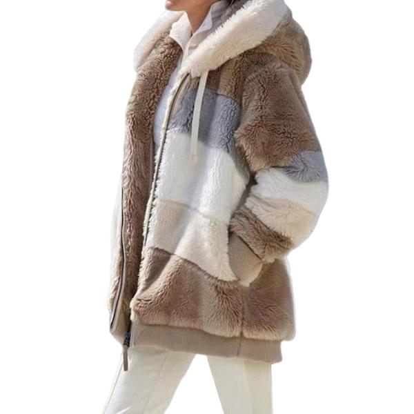 Vinter Casual Kappa För Kvinnor Med Huva Färgblock Patchwork Kappa För Middagsbjudningar XL Khaki