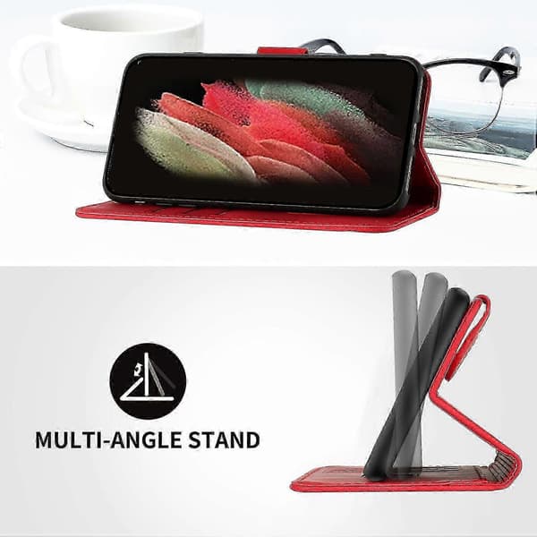Kompatibelt Magnetiskt Plånboksfodral i Läder för Huawei P30 Lite Red