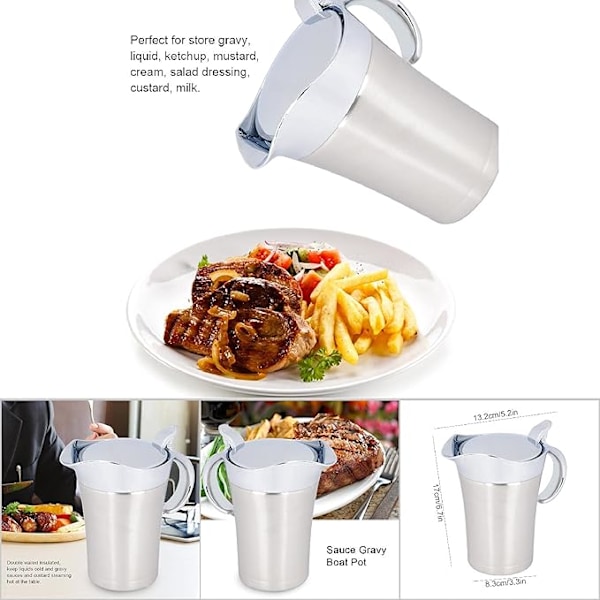 Dobbeltisoleret Sovsebåd, 750 ML Sovsekande Sovsesovsebådskrukke Serveringskande med Låg (Stor 750ml)