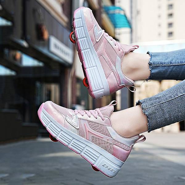 Pojkar Flickor Sneakers Dubbelhjuliga Skor Led Ljussko 3F908 Pink EU 32