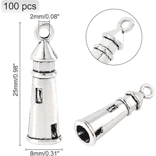 ca. 100 stk. Tibetansk Stil Zinklegering Vedhæng Fyrformede Charms Antik Sølvfarve Vedhæng til Halskæde Armbånd DIY Smykkefremstilling 25x8mm Ho