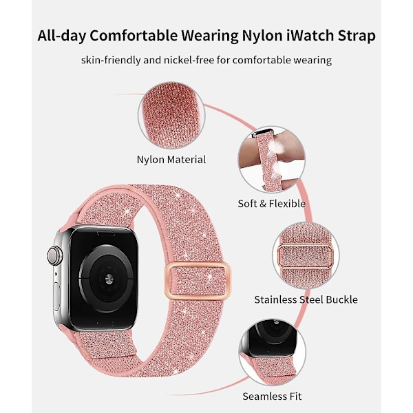 2-pack glänsande stretch loop solo-klockarmband kompatibelt med Apple Watch-band 38 mm 40 mm 41 mm flätat elastiskt justerbart sport dam/herr för Iwatch Seri