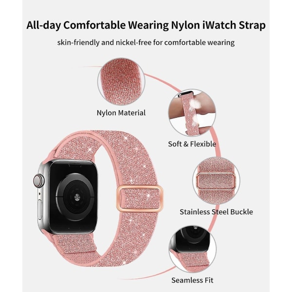 2 st Shiny Stretchy Solo Loop Watch Band Kompatibel med Apple Watch Band 42mm 44mm 45mm Justerbar Flätad Elastisk Sport Dam/män Band För Iwatch S