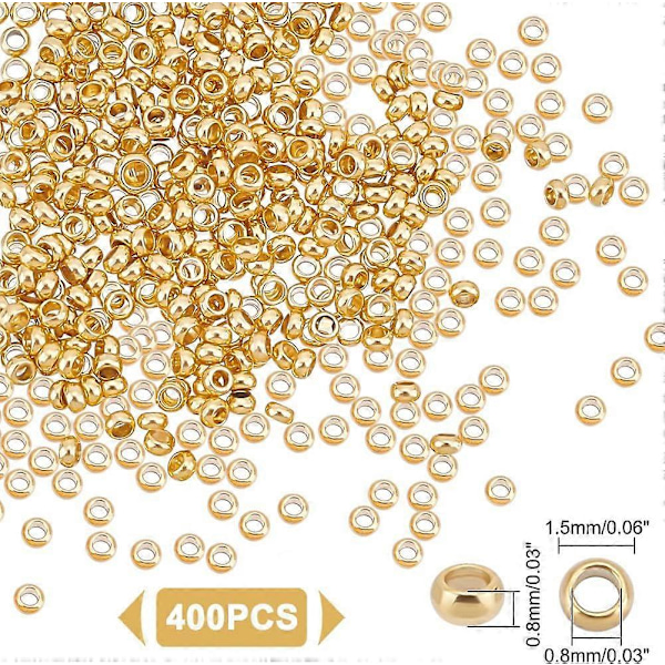 Noin 400 kpl 24K kullattuja välihelmiä 1,5 mm Rondelle ruostumattomasta teräksestä valmistettuja helmiä Metallisia stopperihelmiä DIY-kaulakorujen rannekorujen korujen valmistukseen