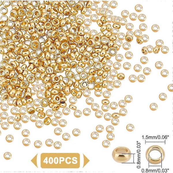 Omkring 400 stk. 24K Guldbelagte Spacer Perler 1,5 mm Rondelle Rustfrit Stål Perler Metal Stopper Perler til DIY Halskæder Armbånd Smykkefremstilling