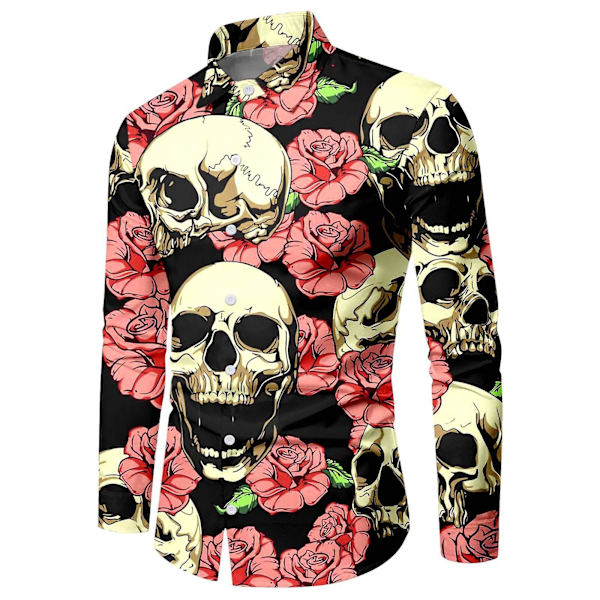 Herr Jul Halloween Långärmad Knapp Ned Skjorta Casual Slim Fit Klänningskjortor Q6 M