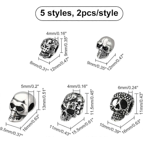 8 stk. 4 Stilarter 304 Rustfrit Stål Tiger/Ulv/Leopard/Løvehoved Perler Antik Sølv Perler Europæiske Løse Perler til Smykkefremstilling