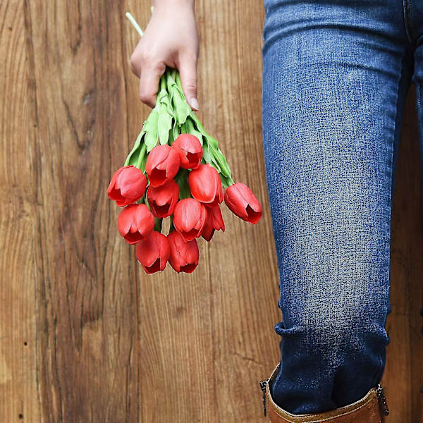 6 Stængler af Real Touch Tulip Kunstige Blomster Buket, Perfekt til Bryllup, Brud, Fest, Hjem, Ferier, Have