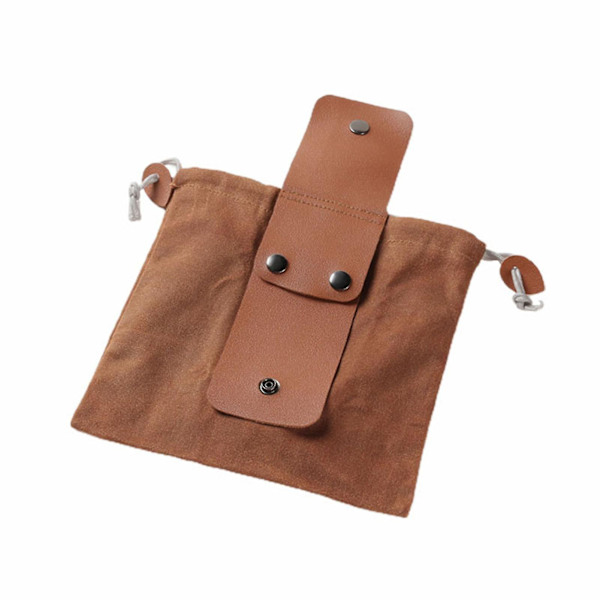 Kangaskankainen vyötärölaukku, keräilypussi nahkakannella, kokoontaitettava, kestävä kiristysnyöri Coffee Color