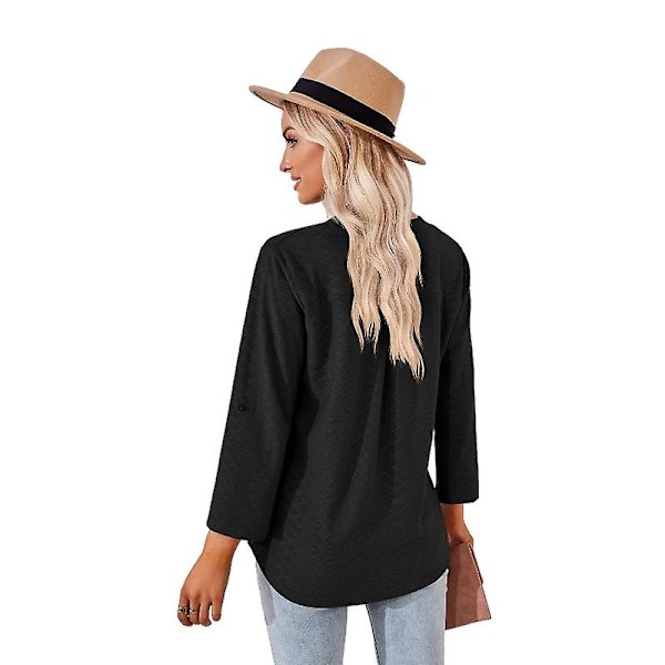 Dame V-hals Kortermet T-skjorte Casual Løse Skjorter Topper Black L