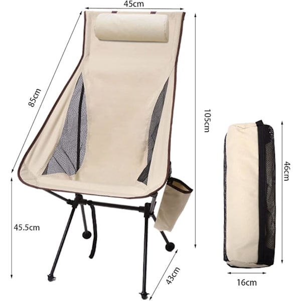 Foldbar Campingstol Ultralet Bærbar Åndbar Aluminiumlegeringsramme Stol Til Fiskeri, Camping, Picnic, Fiskeri Og Andre Udendørs Aktiviteter beige