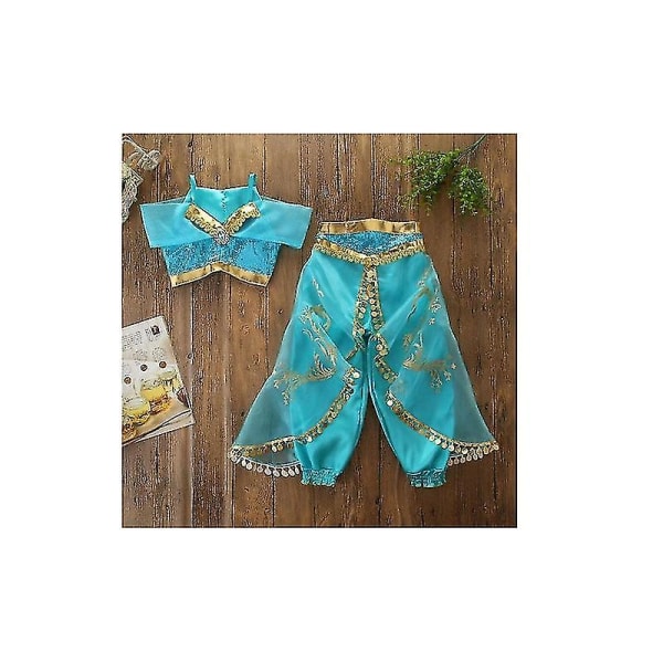 Underbara Aladdin Jasmine Princess Halloween Princess Barn Flickor Kläder Set Cosplay Kostym Festkläder 3-8y 150