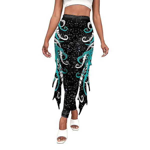 Kvinnors sjöjungfru fiskfjäll leggings magkontroll yoga byxor Black M