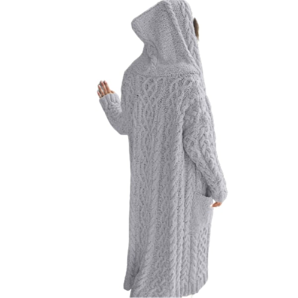 Rento neulottu pitkä päällysvaate hupulla ja sivutaskulla naisille, syys-talvitakki 5XL Gray