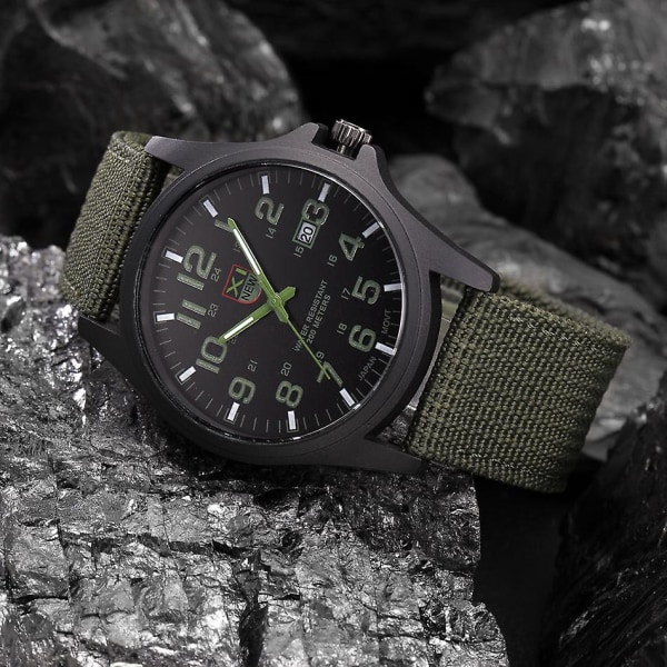 Analog watch med nylon remskalender Hand 24h Military Time (armégrön)