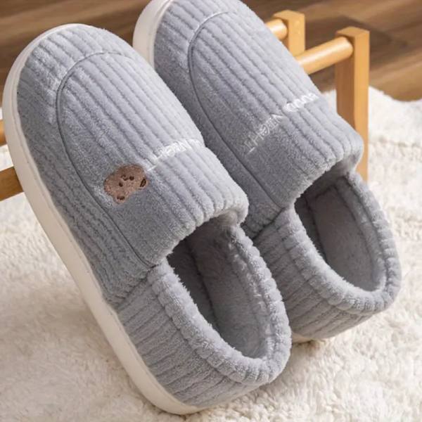 Söta björnplyschtofflor för kvinnor, fluffiga varma slip-on inomhus halkfria skor, sovrumstofflor grey EU40 41